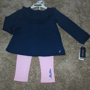Nautica Girls Navy Pink Ruffle Leggings Set Baby Girls Size 3-6 mos 18M 24M NWT